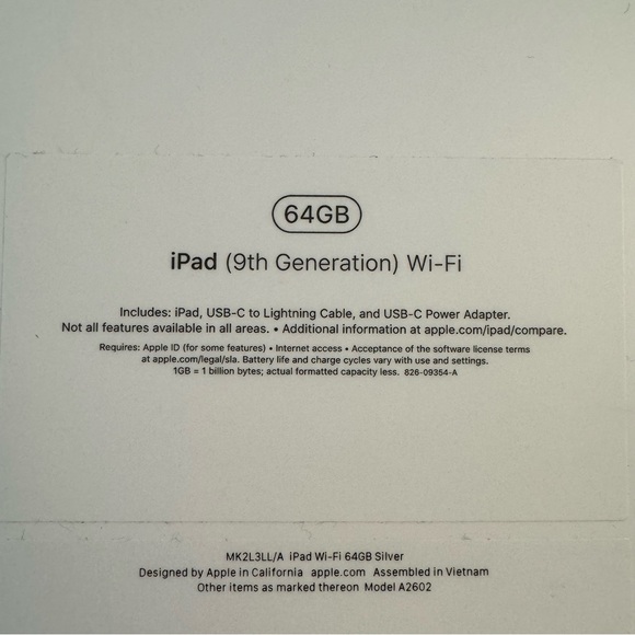 BOX ONLY - iPad 9th Generation WiFi 64GB Silver - Picture 2 of 3